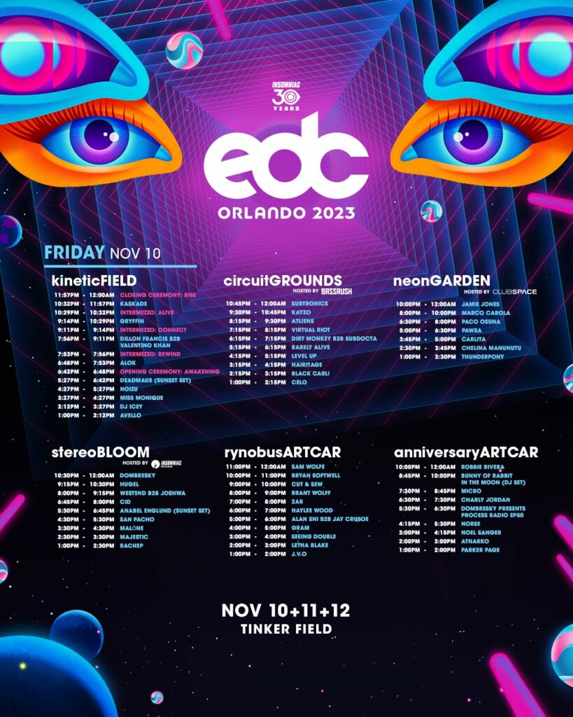 EDC Orlando 2023 Set Times - Friday