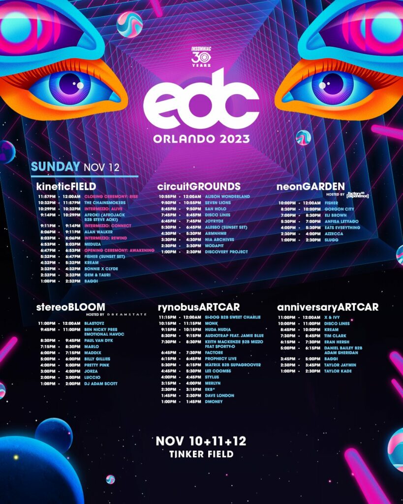 EDC Orlando 2023 Set Times - Sunday