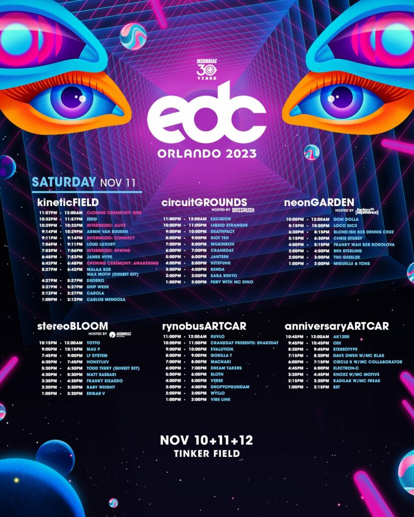 EDC Orlando 2023 Set Times - Saturday