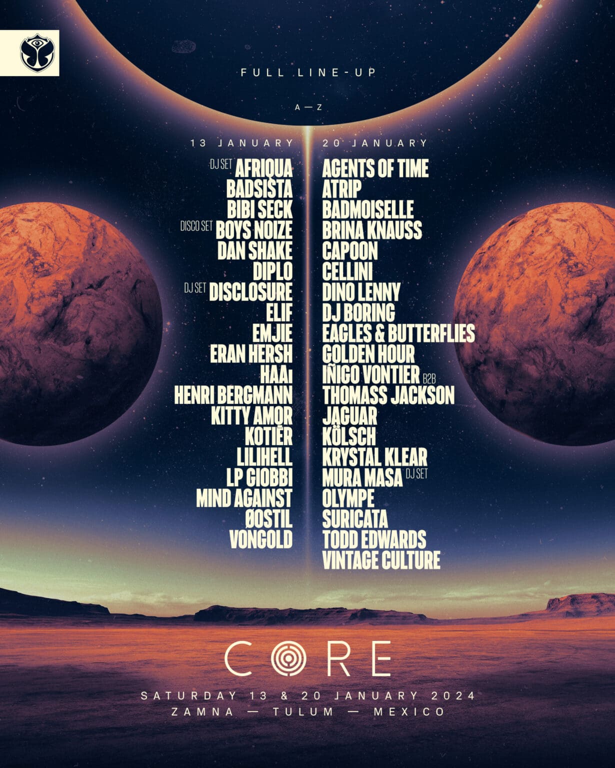 Tomorrowland Announces Full Lineup for CORE Tulum's 2024 Return EDM