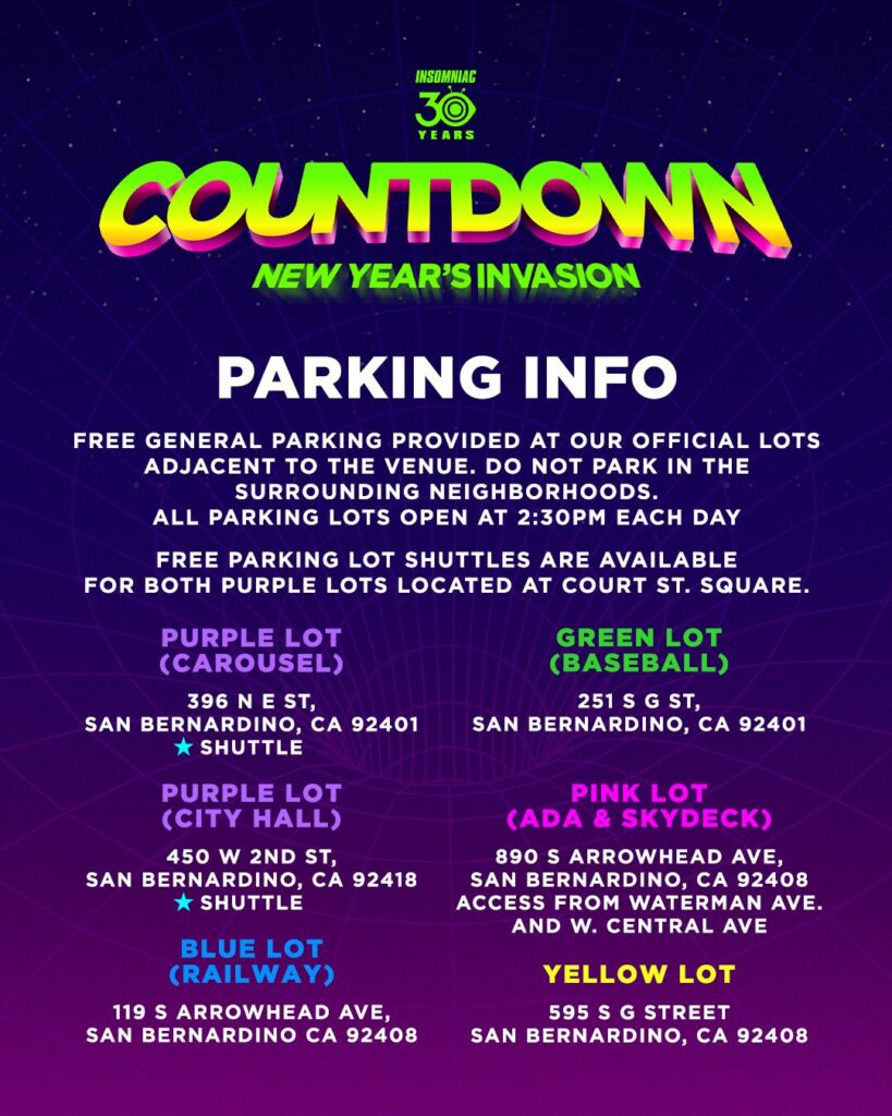 Countdown NYE 2023 Parking Info