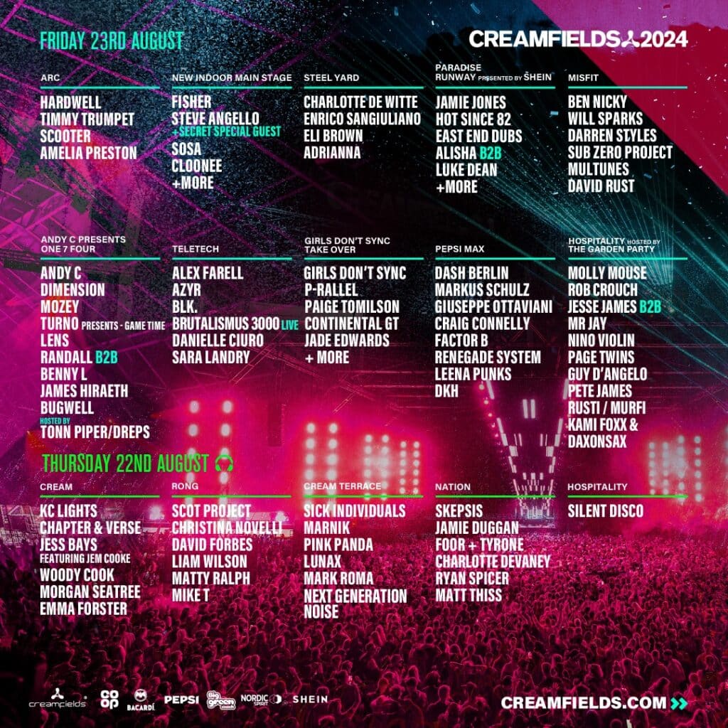 Creamfields 2024 Lineup - Thursday and Friday