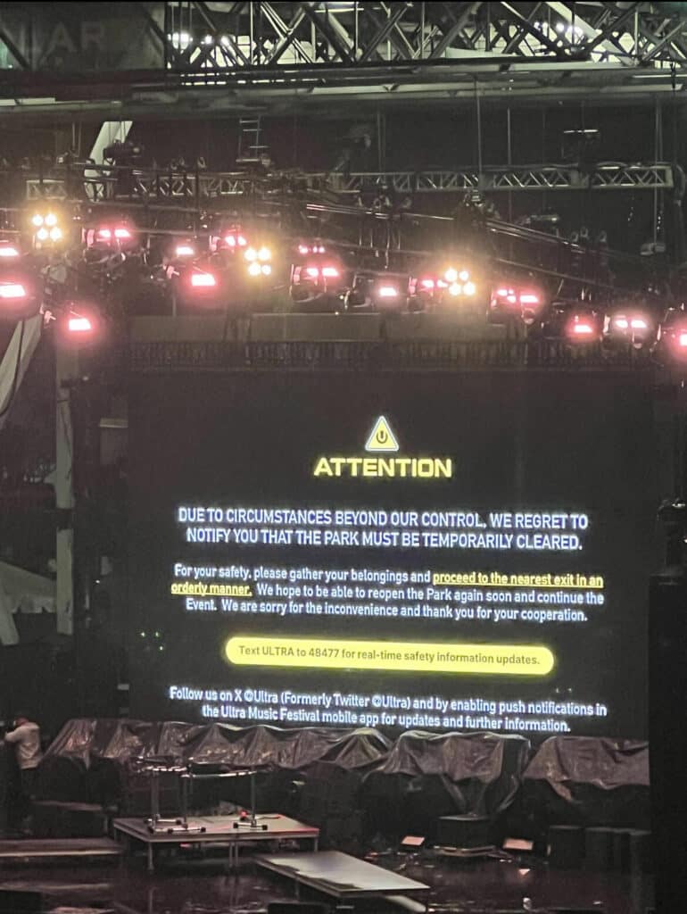 Ultra Music Festival 2024 rain screen message