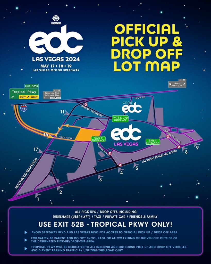 EDC Las Vegas 2024 - Pick Up and Drop Off Map