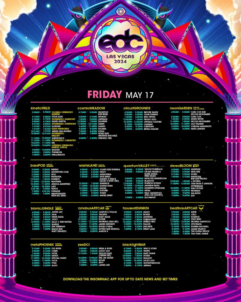 EDC Las Vegas 2024 Set Times - Friday