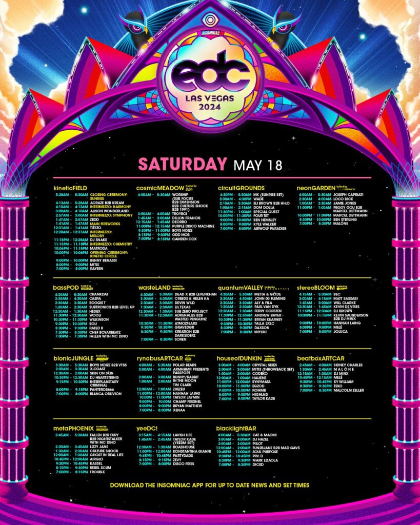 EDC Las Vegas 2024 Set Times - Saturday