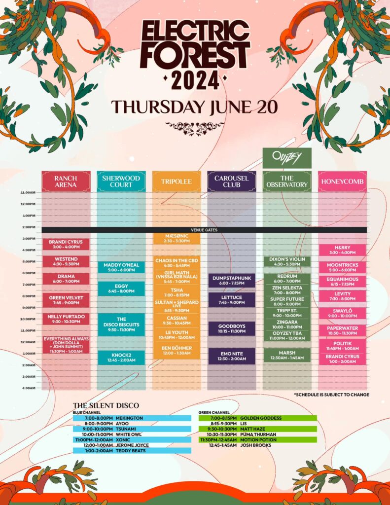 Electric Forest 2024 - Set Times - Thursday