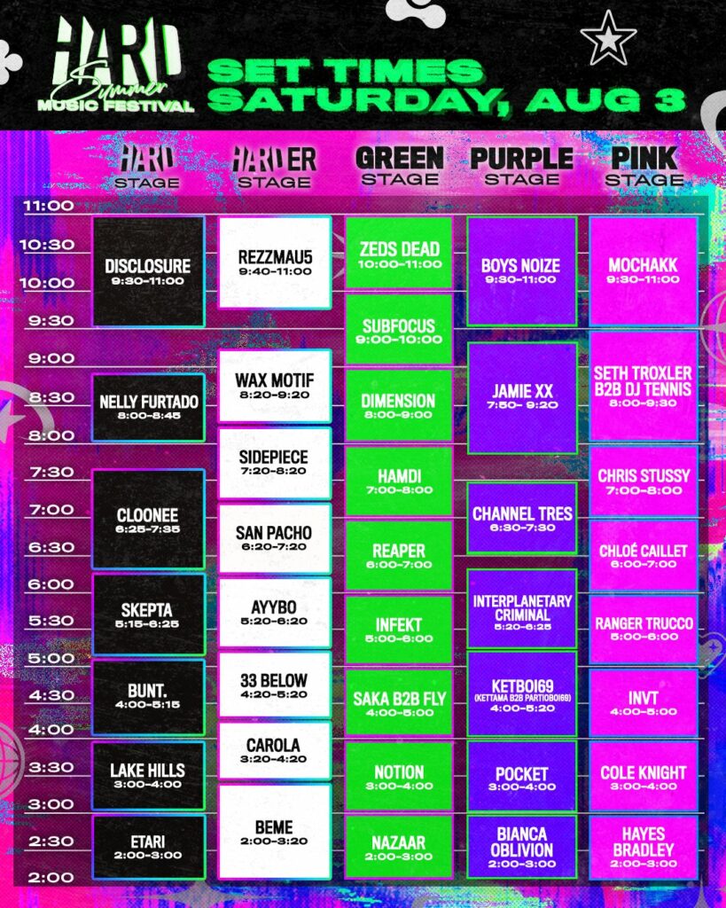 HARD Summer 2024 Set Times - Saturday