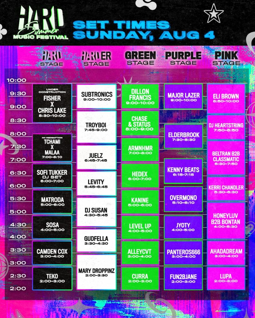 HARD Summer 2024 Set Times - Sunday