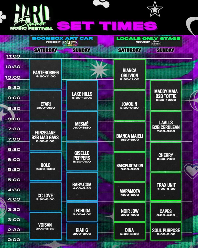 HARD Summer 2024 Set Times - Boombox Art Car and Locals Only