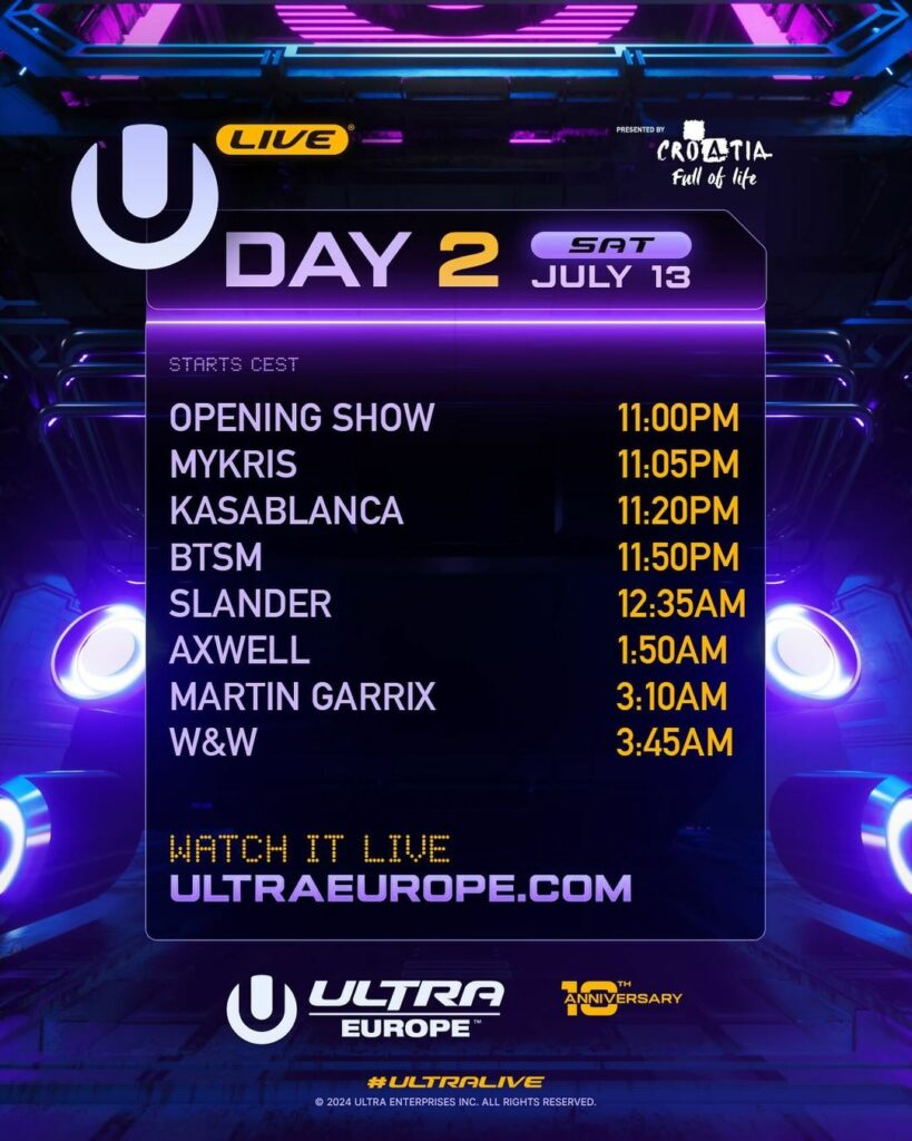 Ultra Europe 2024 Live Stream Schedule - Saturday