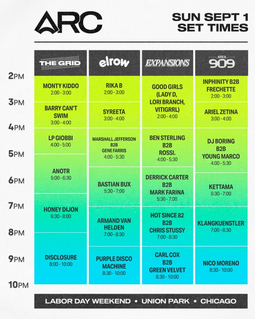 ARC Music Festival 2024 Sunday Set Times