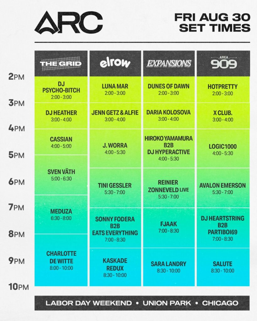 ARC Music Festival 2024 Friday Set Times