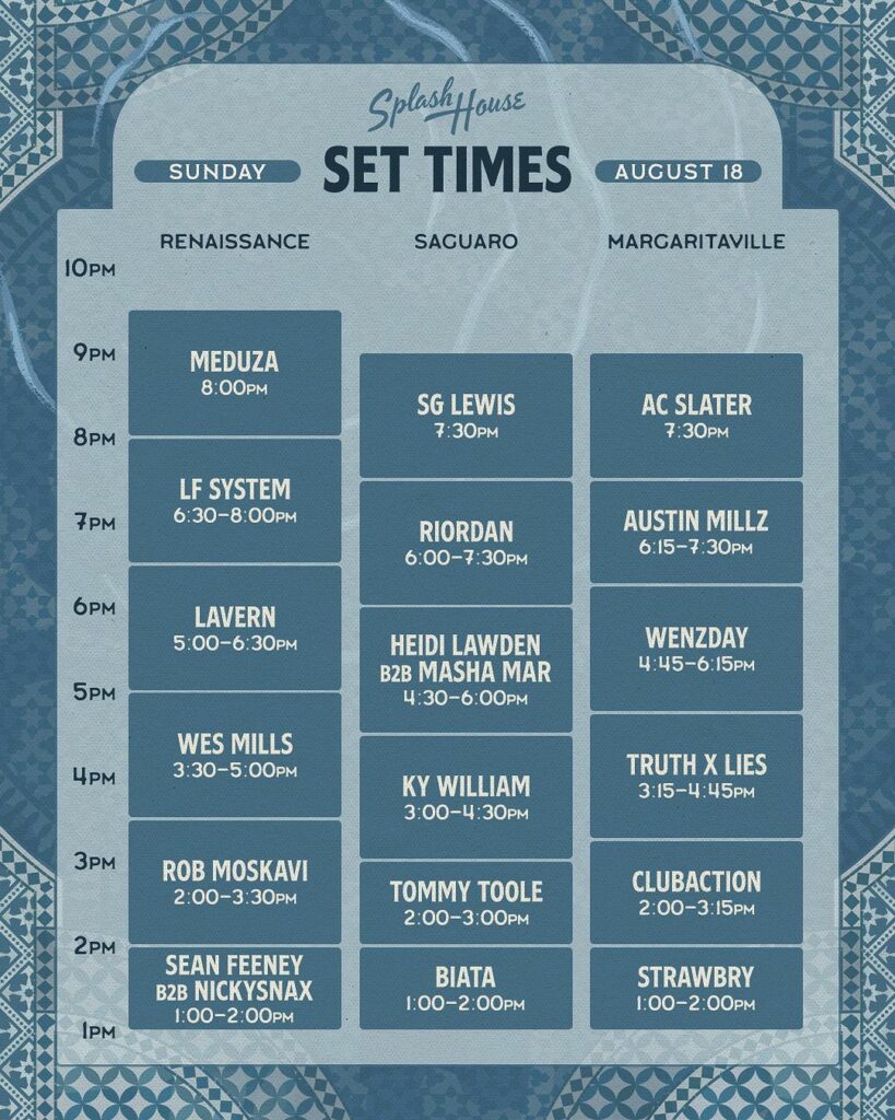 Splash House 2024 Weekend 2 Set Times - Sunday