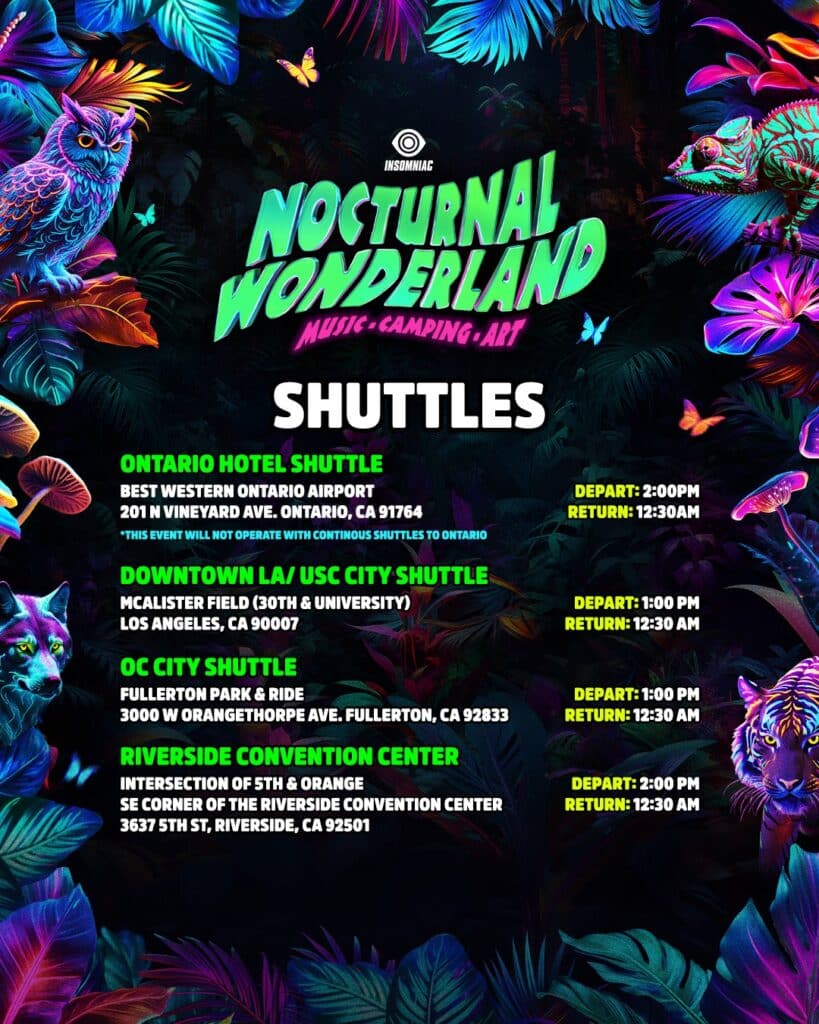 Nocturnal Wonderland 2024 - Shuttle Info