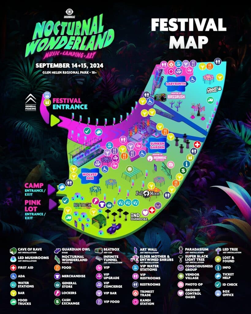 Nocturnal Wonderland 2024 Festival Map