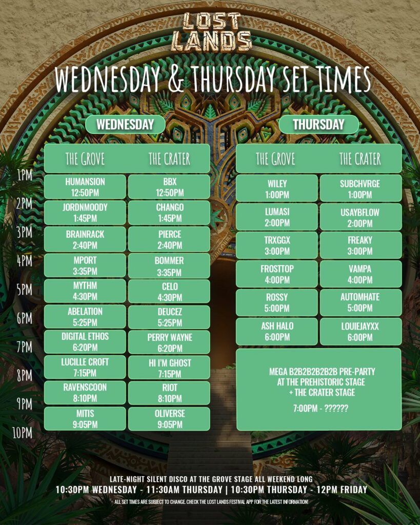 Lost Lands 2024 Set Times - Wednesday & Thursday