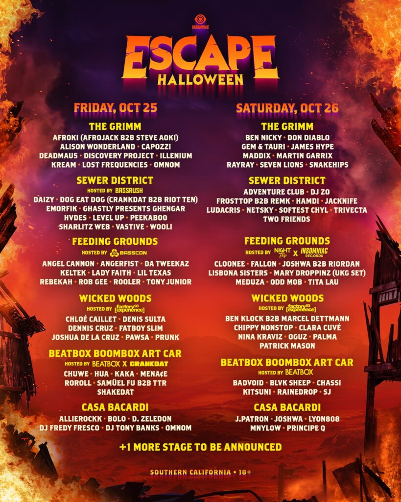 Escape Halloween 2024 Lineup By Day