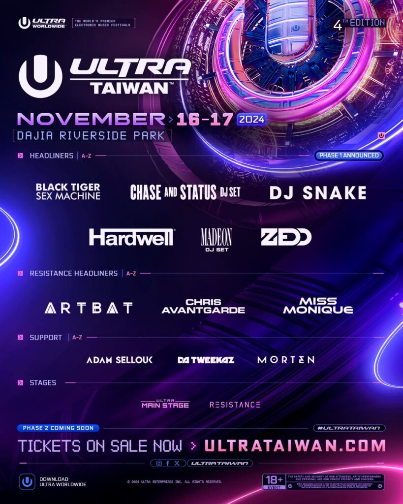 Ultra Taiwan 2024 - Phase 1 Lineup