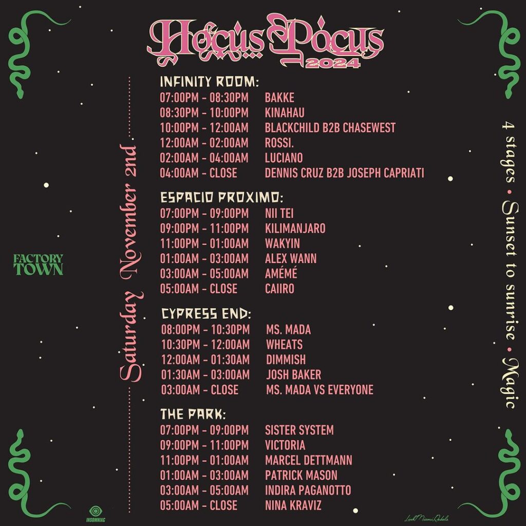 Hocus Pocus 2024 Set Times - Saturday