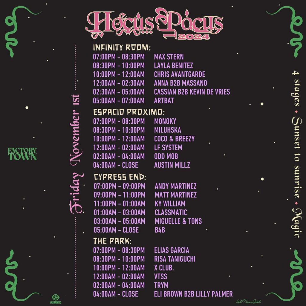 Hocus Pocus 2024 Set Times - Friday