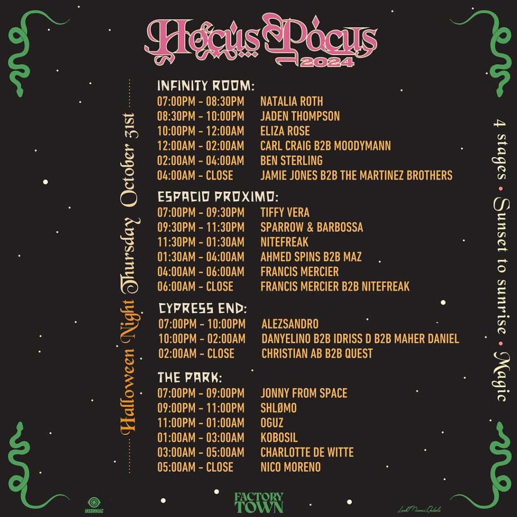 Hocus Pocus 2024 Set Times - Thursday