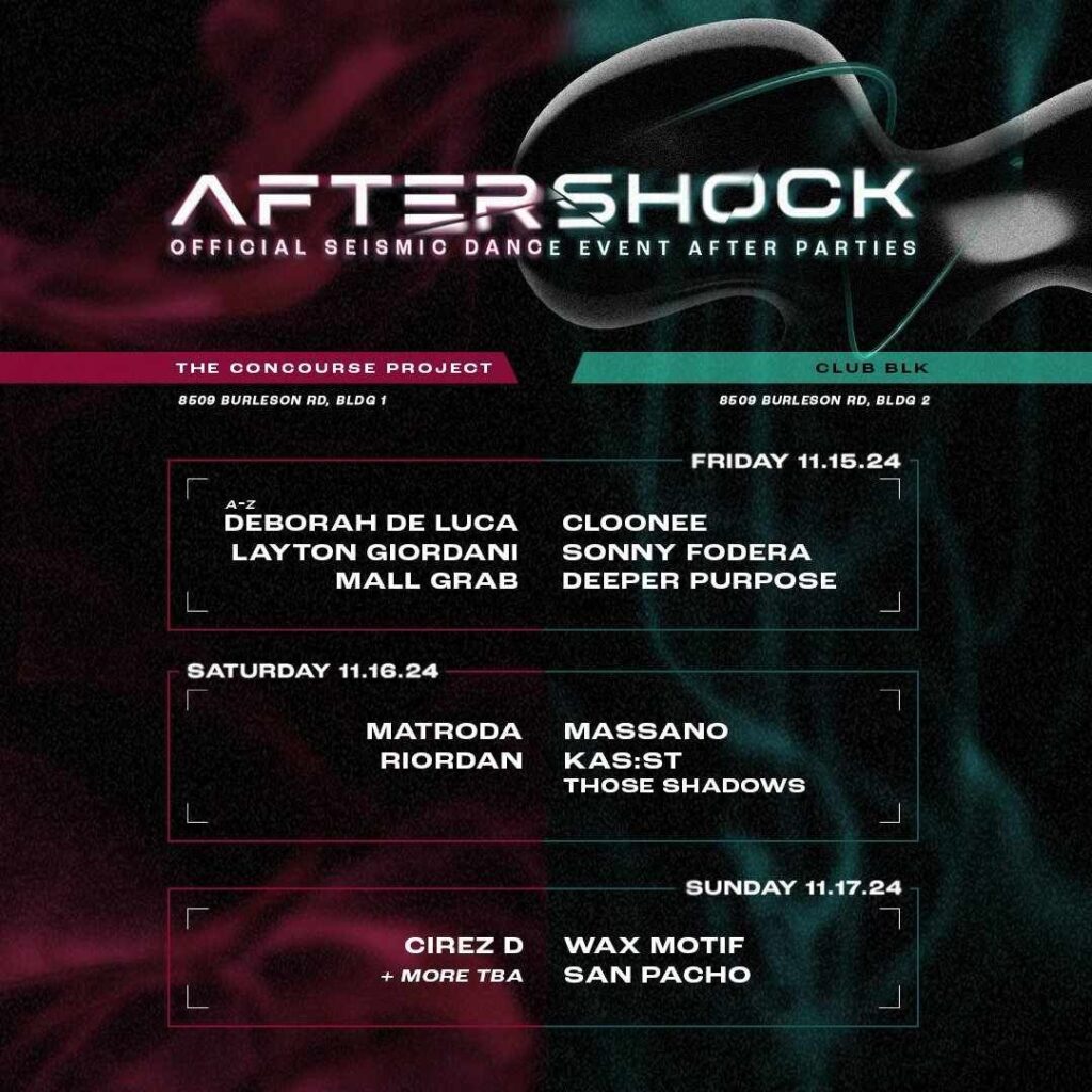 Seismic Dance Event 2024 - Aftershock Afterparties Lineups