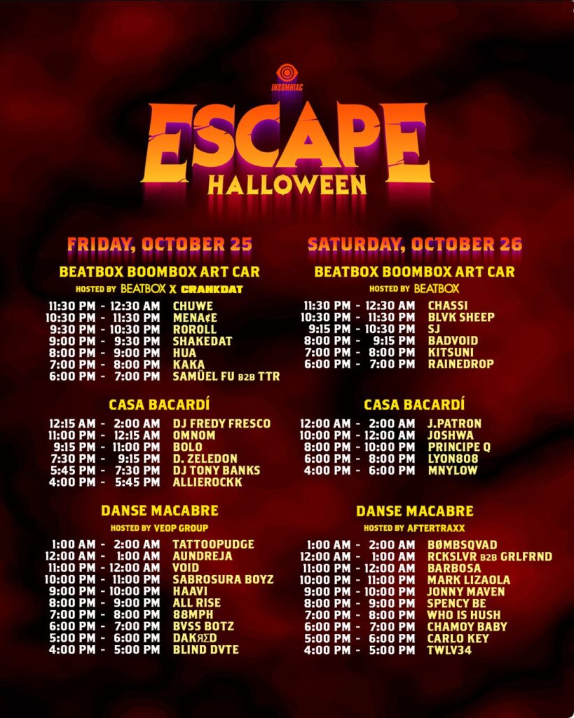 Escape Halloween 2024 Set Times