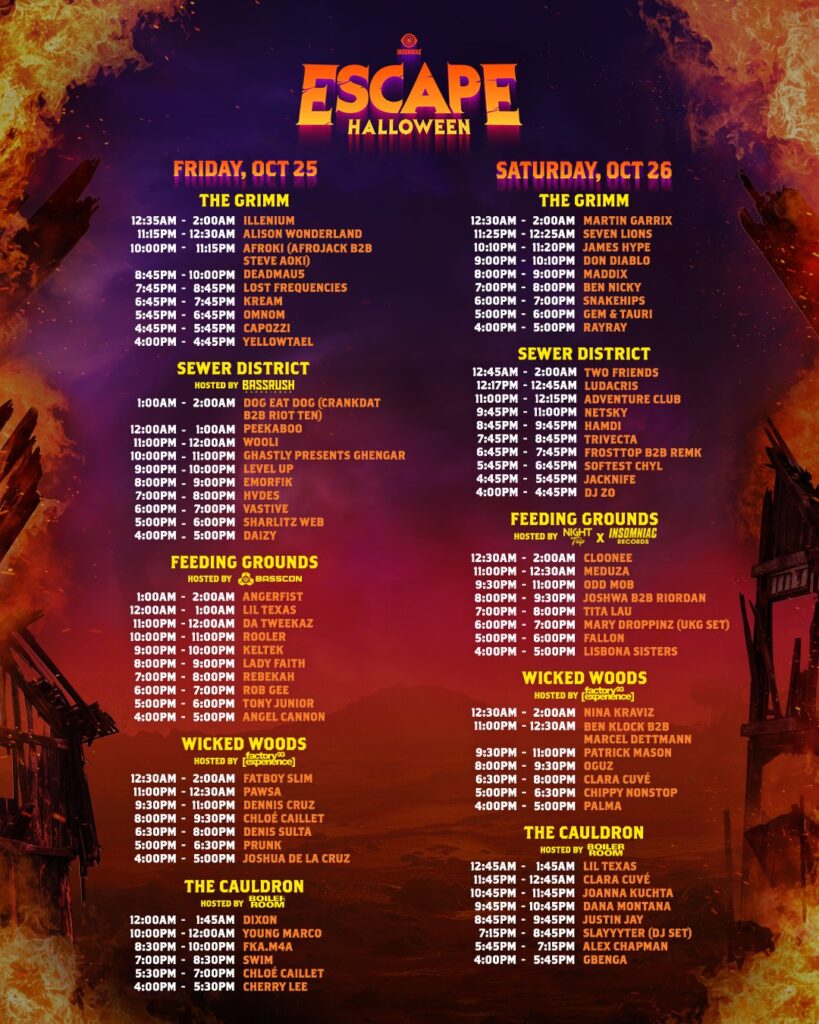 Escape Halloween 2024 Set Times