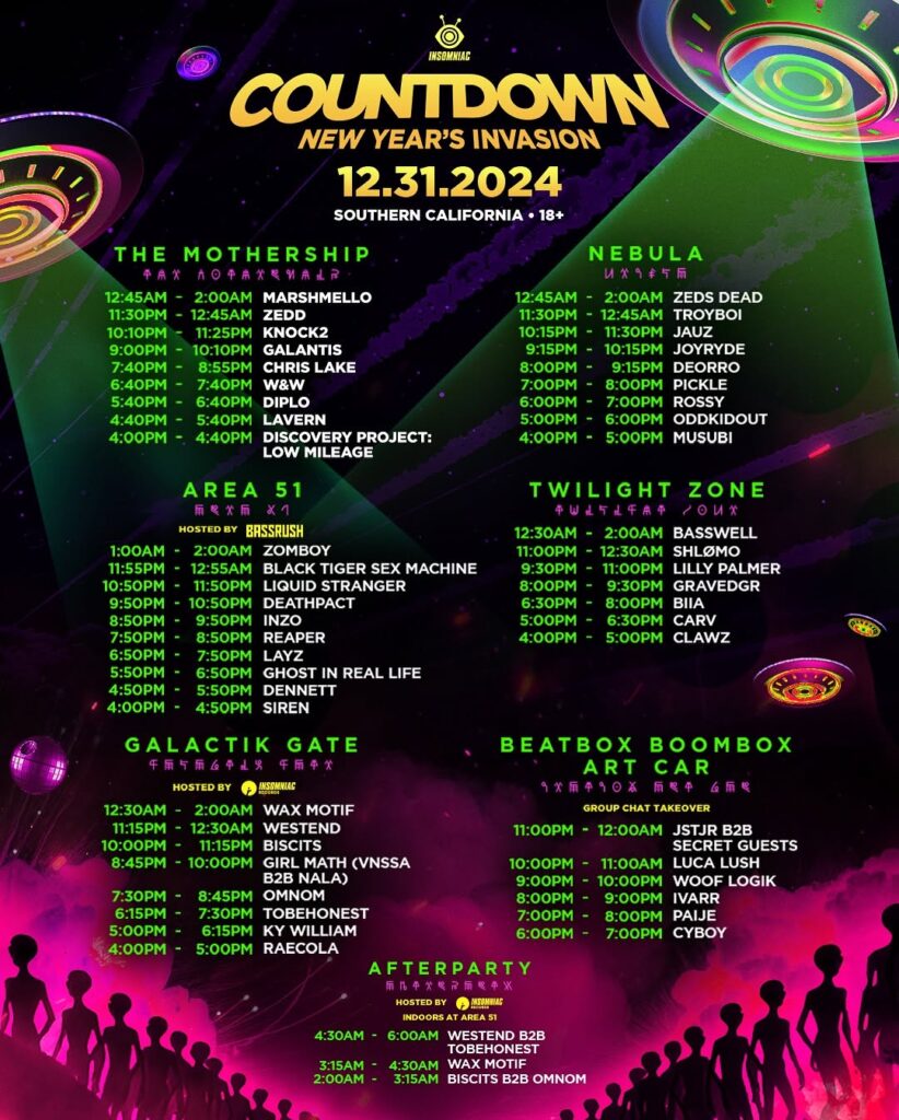 Countdown NYE 2024 - Set Times