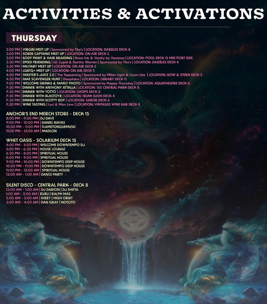 Groove Cruise Miami 2025 Activities Schedule - Thursday