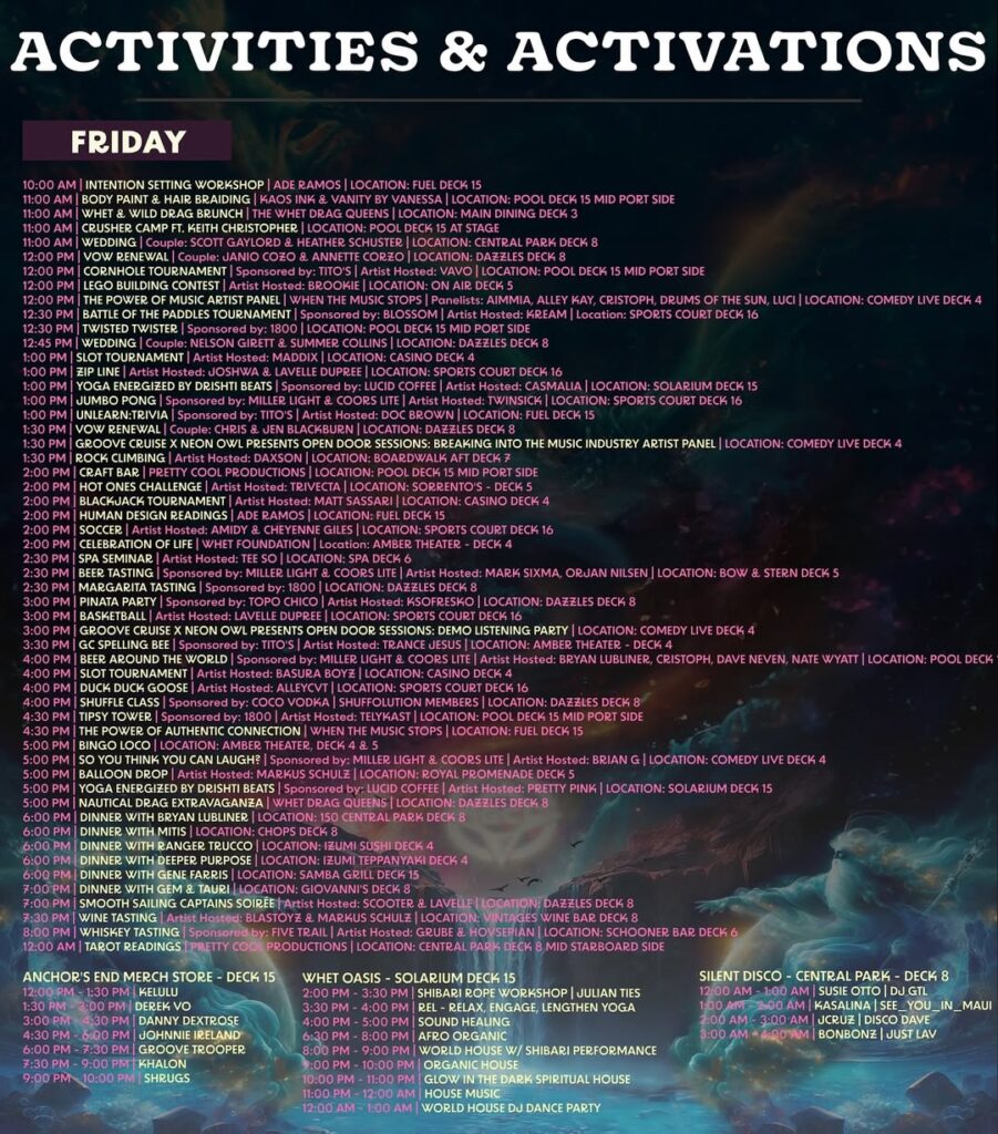 Groove Cruise Miami 2025 Activities Schedule - Friday