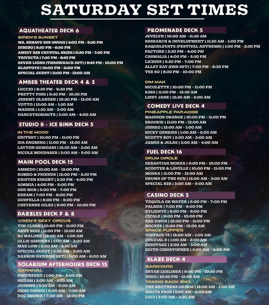 Groove Cruise Miami 2025 Set Times - Saturday