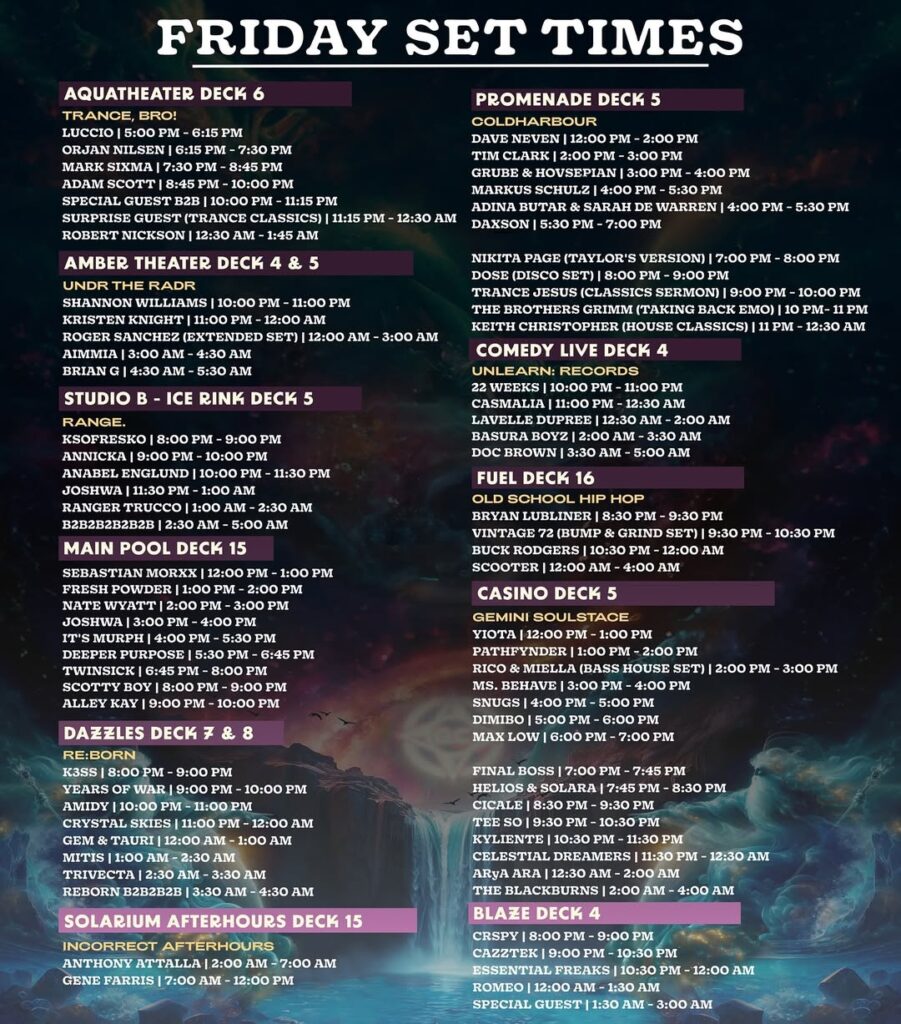 Groove Cruise Miami 2025 Set Times - Friday