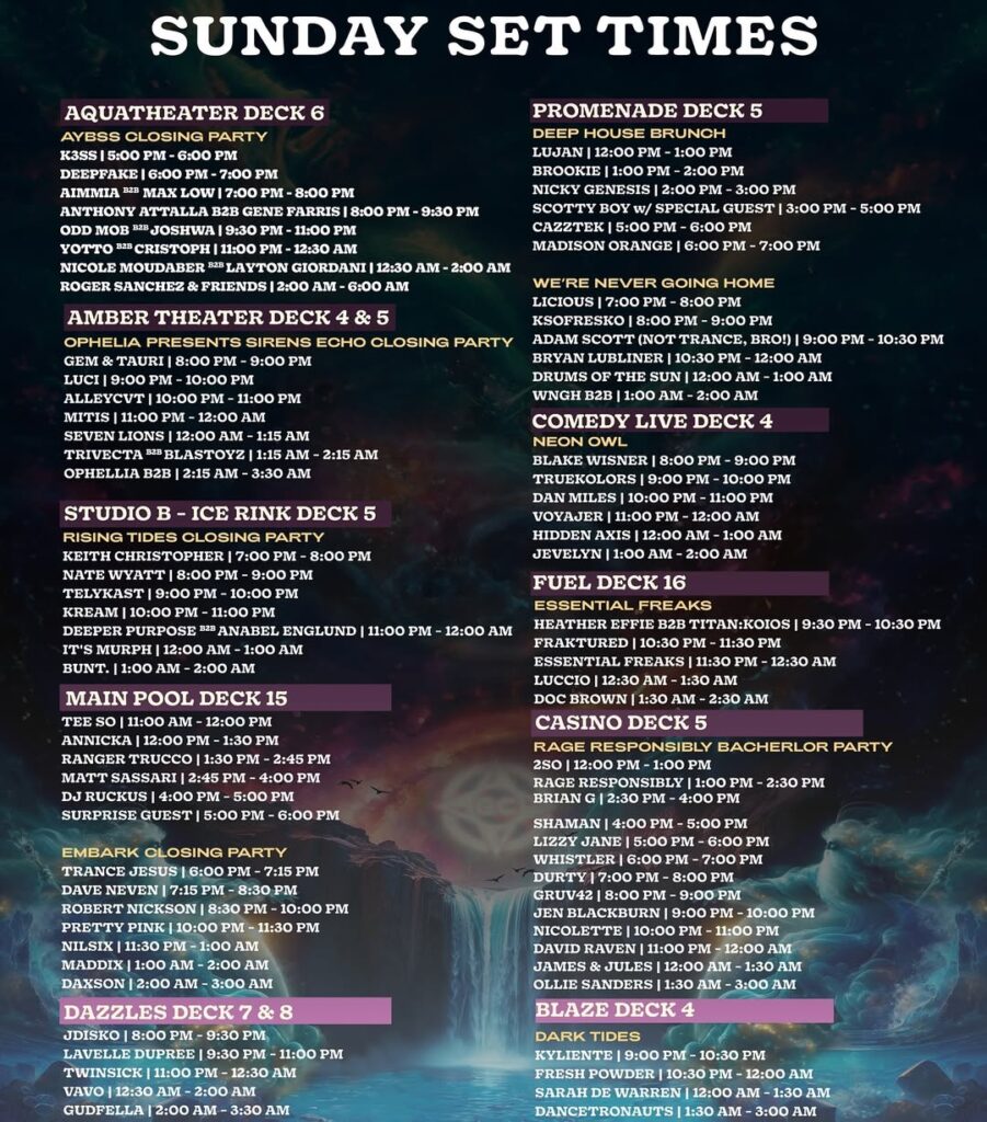 Groove Cruise Miami 2025 Set Times - Sunday