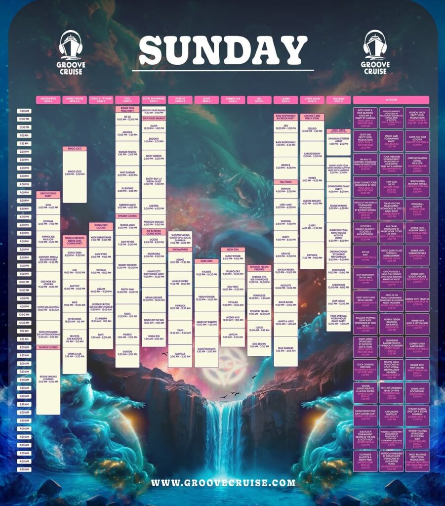 Groove Cruise Miami 2025 Set Times - Sunday