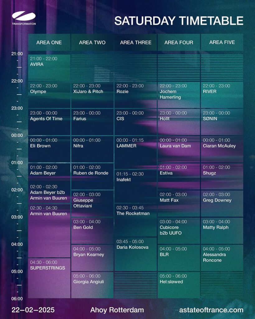 ASOT Rotterdam 2025 - Set Times Saturday