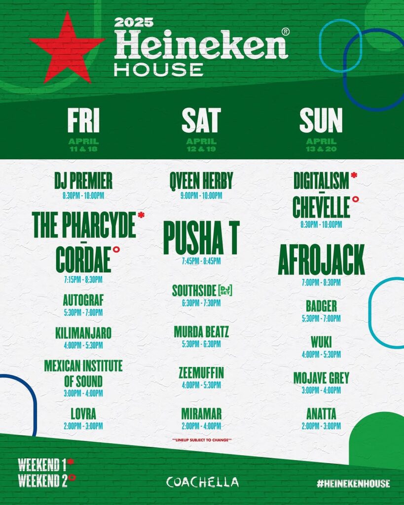 Coachella 2025 - Heineken House Lineup