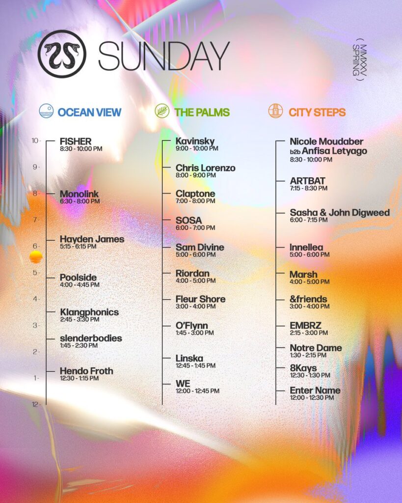 CRSSD Festival Spring 2025 Set Times - Sunday