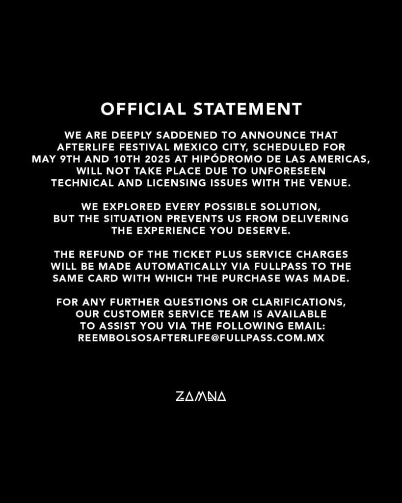 Afterlife Festival Mexico City Cancelation