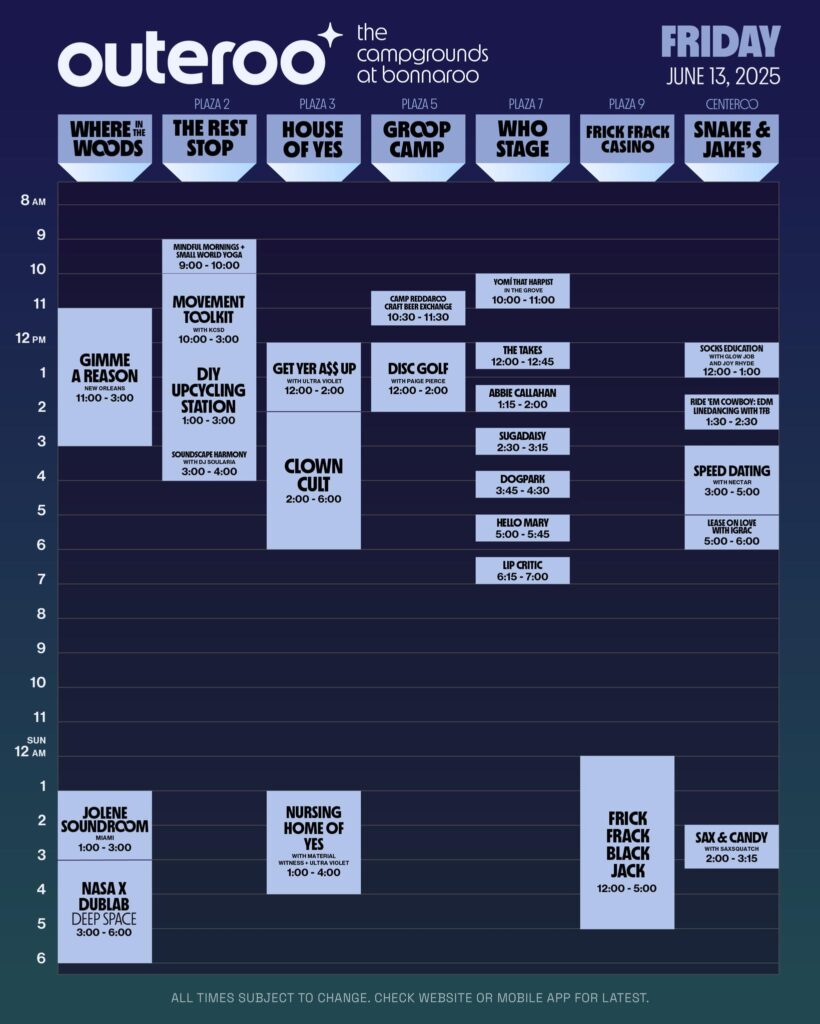 Bonnaroo 2025 Outeroo Set Times Friday