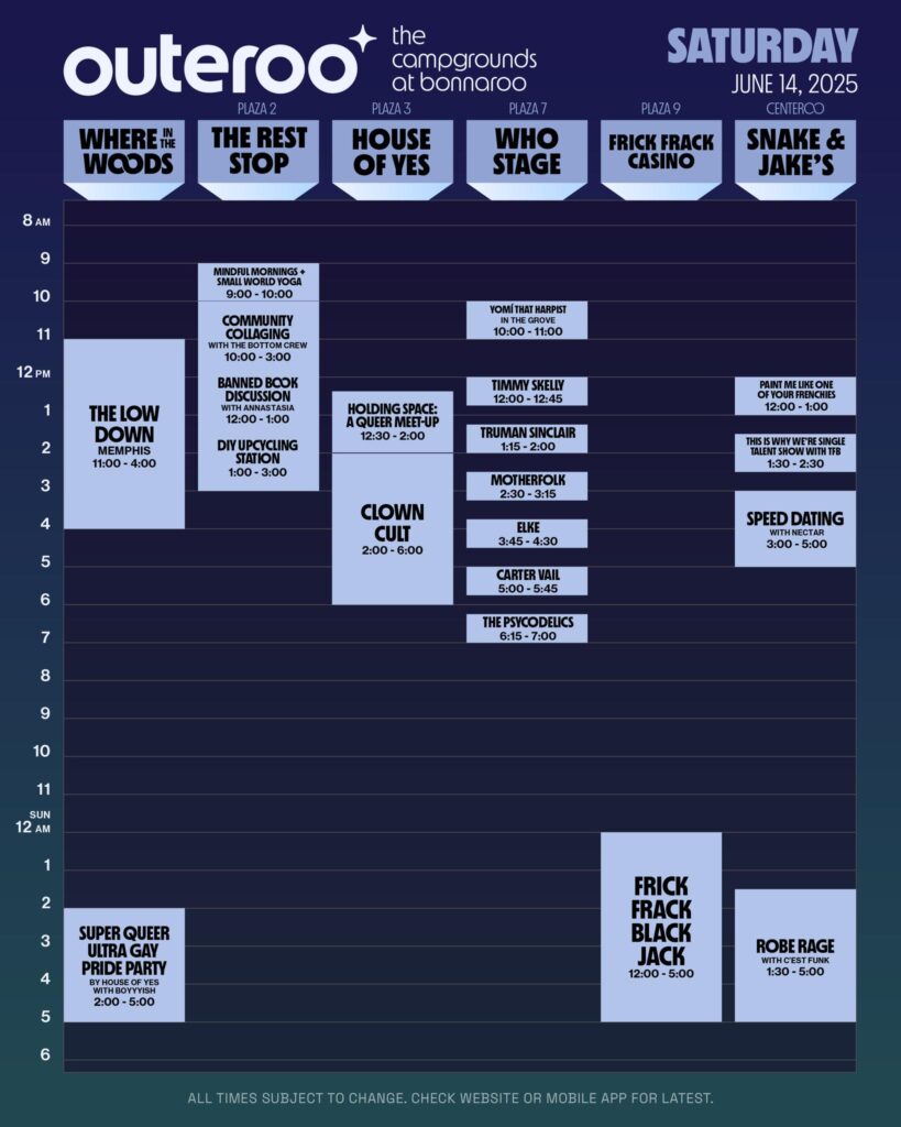 Bonnaroo 2025 Outeroo Set Times Saturday