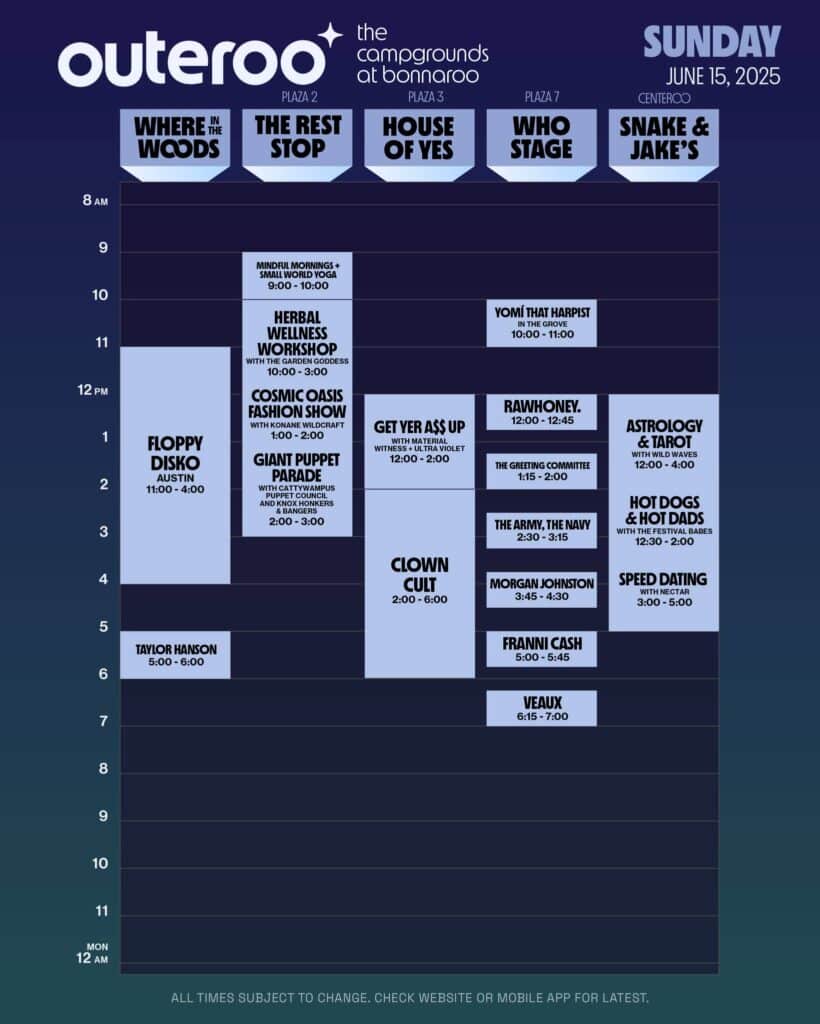 Bonnaroo 2025 Outeroo Set Times Sunday
