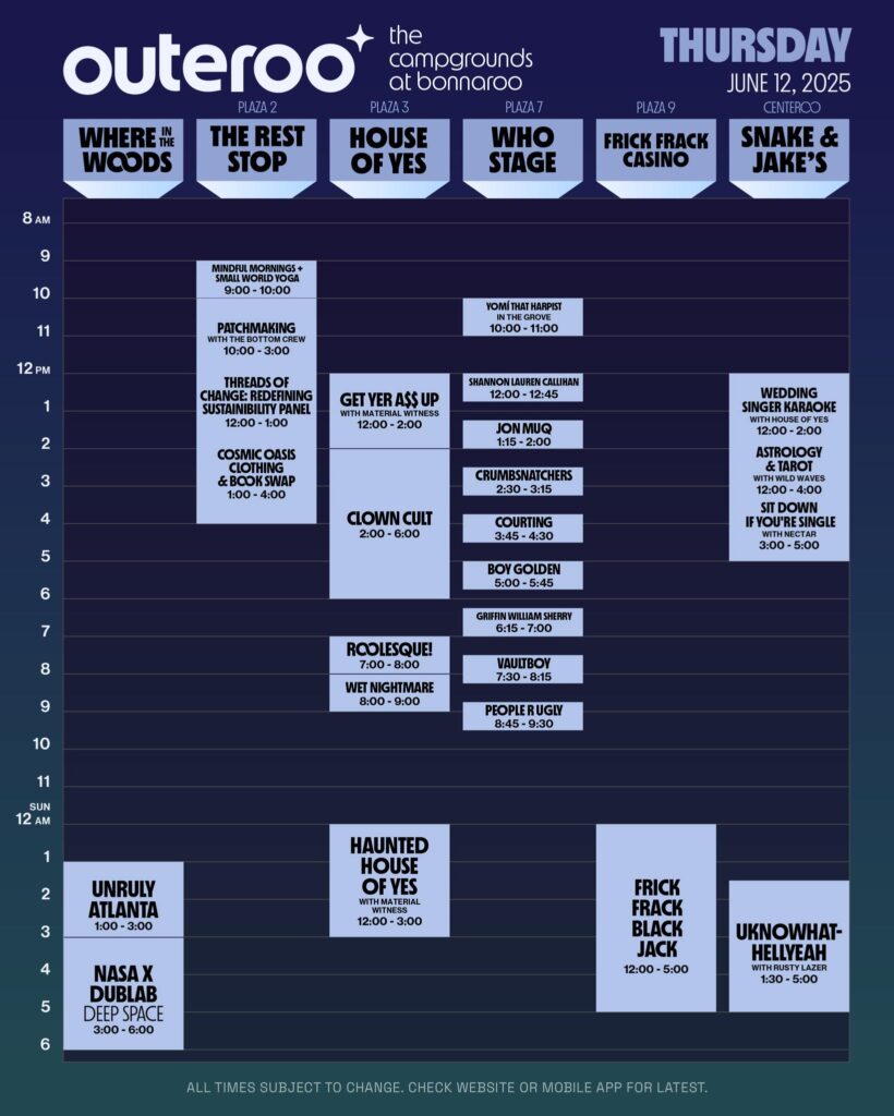 Bonnaroo 2025 Outeroo Set Times Thursday