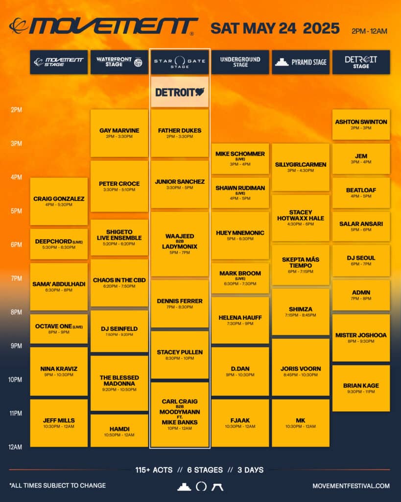 Movement 2025 Set Times for Saturday, May 24