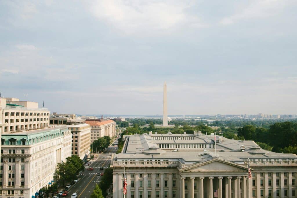 View of Washington Monument and nearby buildings