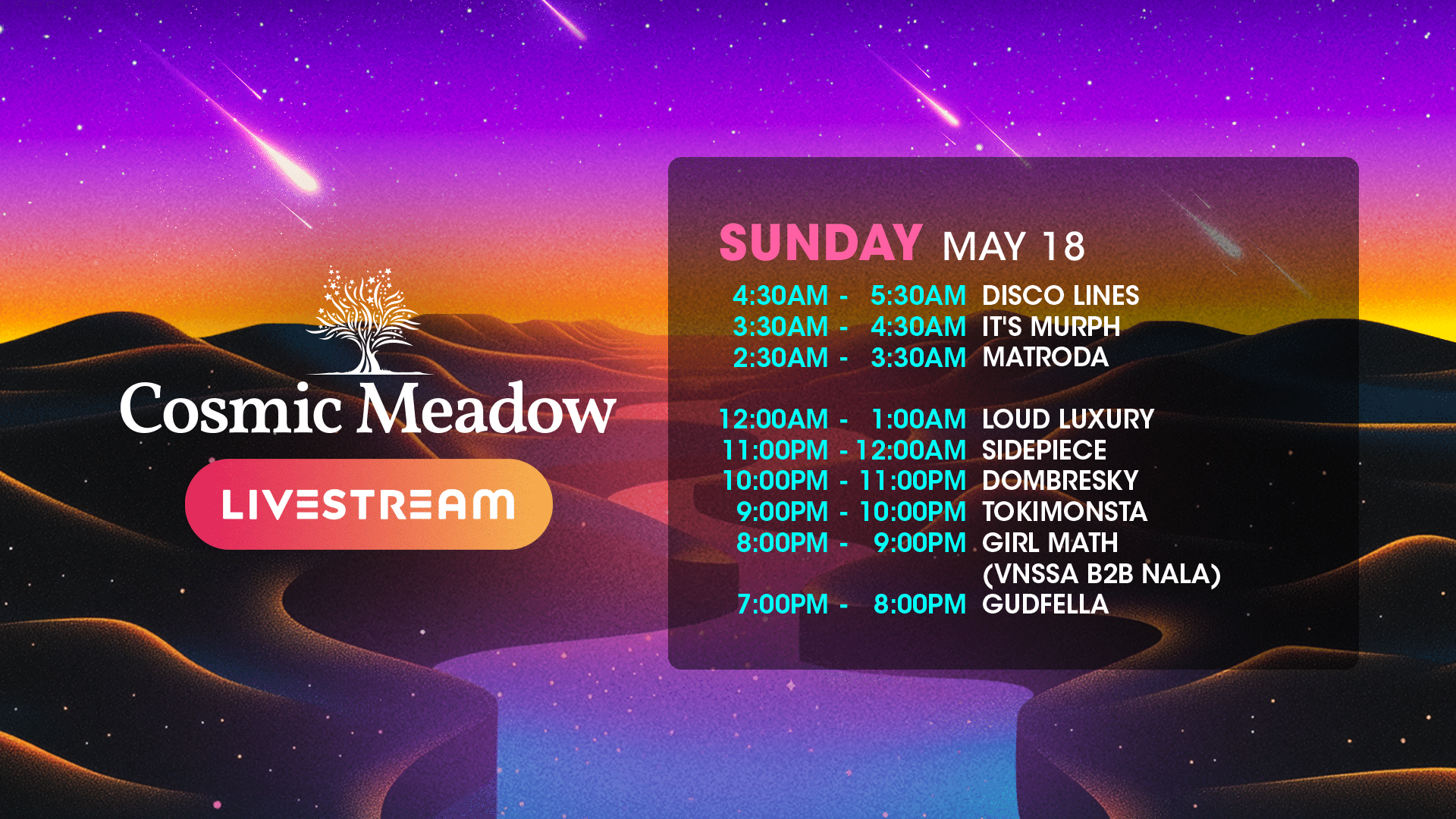 EDC Las Vegas 2025 - Cosmic Meadow Livestream Sunday Set Times