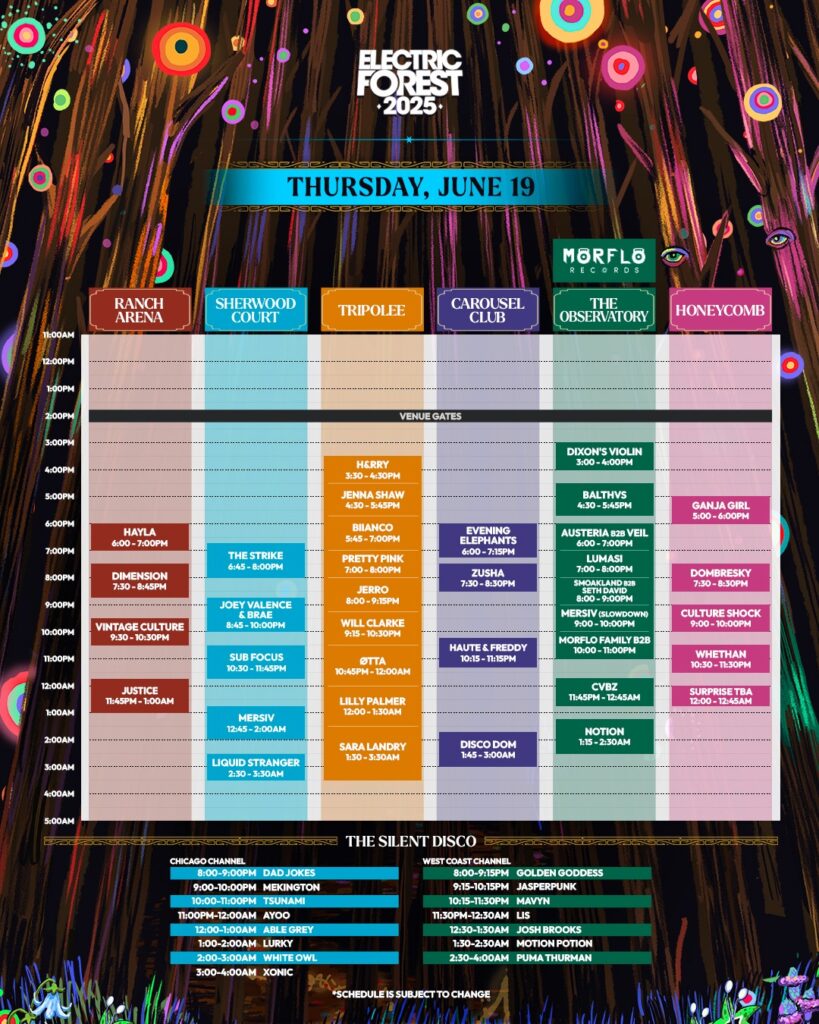Electric Forest 2025 Set Times - Thursday