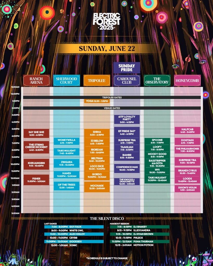 Electric Forest 2025 Set Times - Sunday