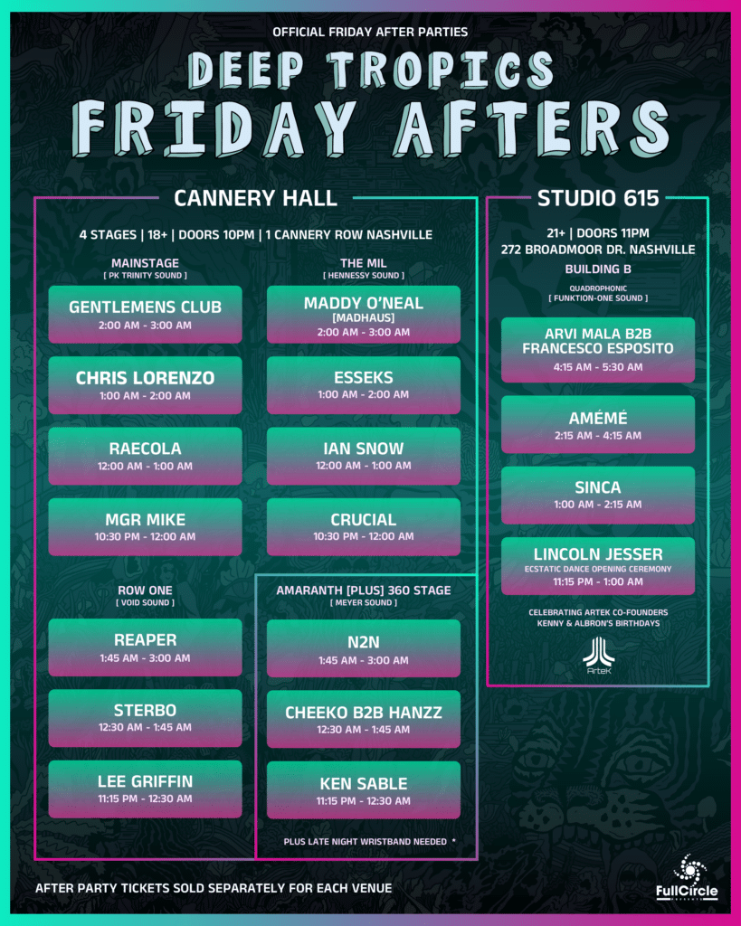 Deep Tropics 2025 - Friday Night After Party Lineups